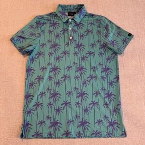Sunday Swagger Polo Shirt Mens Medium Teal Palm Tree Performance Golf Stretch
